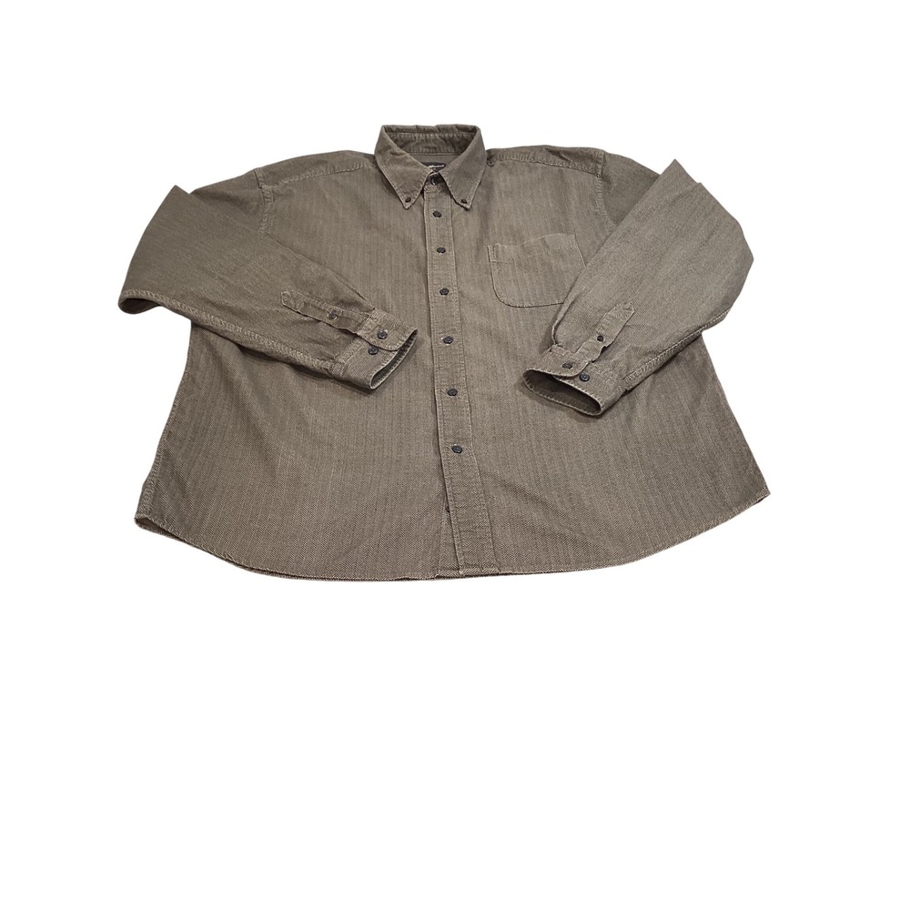 Eddie Bauer Mens XL Brown Herringbone Cotton Long Sleeve Button Down Shirt‎